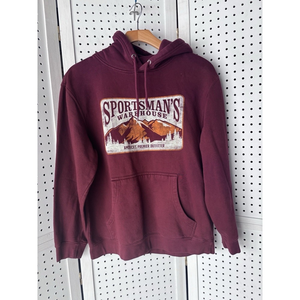 Sportsman's Warehouse‎ Men's Red Drawstring Hoodie Graphic Faded Sweatshirt Sz L